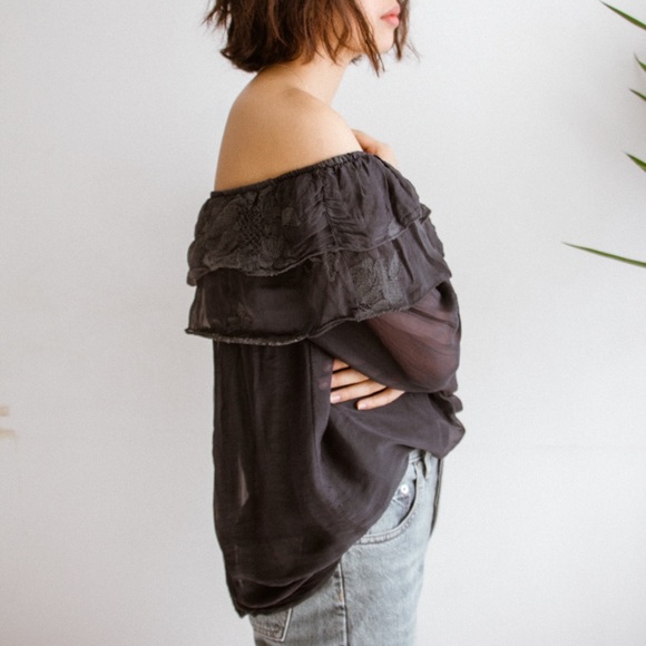 Lace Silk Off-Shoulder Top - Picture 3 of 4